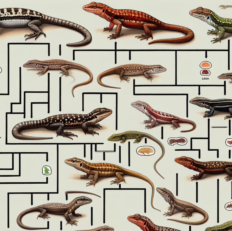 Dibujo creado con IA representando una clasificación de reptiles